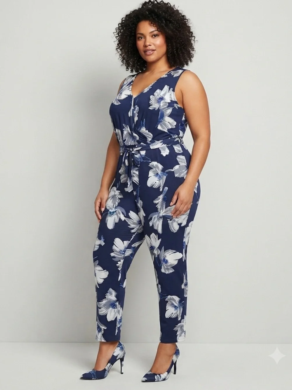 Venus Floral Wrap Jumpsuit in Navy